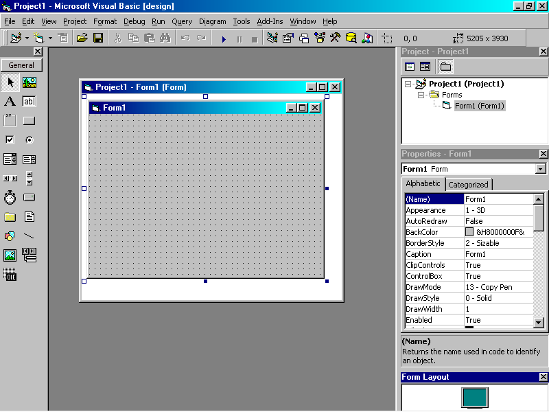 30 Baris Menu View Code Button View Form Button Toolbar Toolbox Form Design Project Explorer Properties Windows form layout Gambar 2.10. Tampilan menu VB.6.0 2.9.