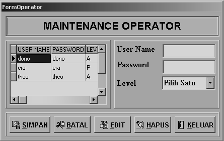 7. Form Operator Form Operator berfungsi untuk memperbaiki dan menginputkan data