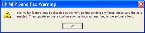 Pesan peringatan Berikut adalah pesan peringatan yang mungkin akan muncul sewaktu Anda menggunakan driver HP MFP Kirim Faks.