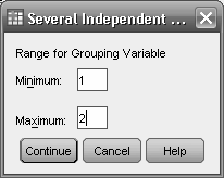 Untuk mendefinisikan grup, klik Define Range... sehingga muncul kotak dialog berikut. Gambar 6.28 Kotak dialog Define Groups Several Independent Sample 8.
