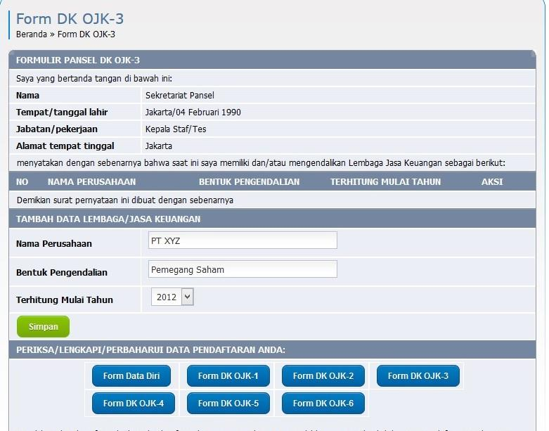 data apakah peserta memiliki pengendalian pada perusahaan. Gambar 3. 31 Form DK OJK-3 Tabel 3.