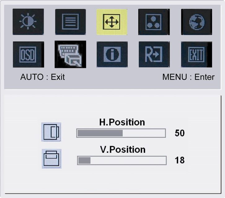 Apabila semua seleksi telah selesai dipilih, tekan tombol AUTO untuk keluar dari OSD. Menu OSD BRIGHTNESS (KETERANGAN): Menyesuaikan tingkat keterangan dari gambar pada layar.