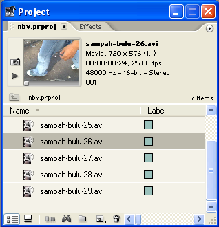15 Lingkungan Kerja Adobe Premiere Pro Project Window Project Window adalah tempat dimana Anda menyimpan clip/footage (sebutan bagi file yang digunakan dalam digital