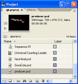 Merged Layers. Kemudian tekan OK. Gambar 7.22 Kotak dialog Import Layered File 4. Maka file produser akan tampil di dalam Project Window. Gambar 7.23 Tampilan clip produser.