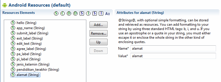 Klik tombol Add dan pilih String. Gambar 2.89 Menambahkan variabel String 5.