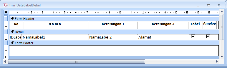 Buat lagi sebuah form baru seperti langkah membuat frm_datalabeldetail diatas. Form ini kita akan beri nama: frm_datalabel.