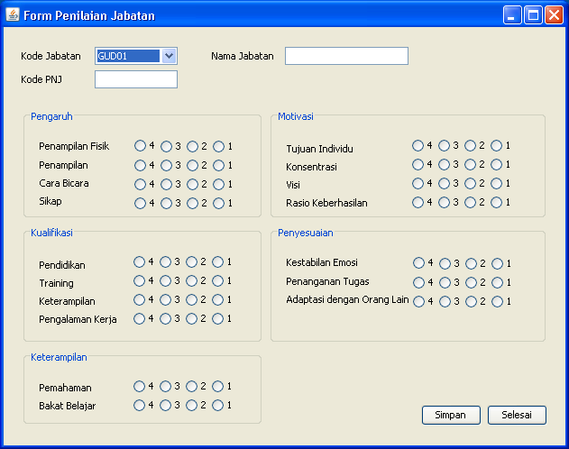 perusahaan. Tampilan form dapat dilihat pada gambar 4.4 Gambar 4.4 Form Isi Data Jabatan e.