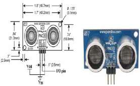 Gambar 2 Bentuk sensor ultrasonik Sinyal output modul sensor ultrasonik dapat langsung dihubungkan dengan mikrokontroler tanpa tambahan komponen apapun.
