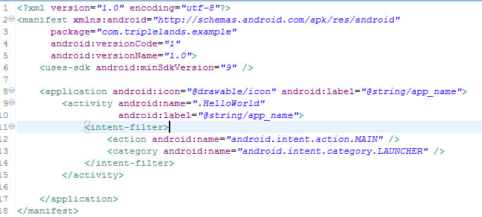 Kemudian kita melihat AndroidManifest.xml. File berikut digunakan oleh android untuk menentukan perlakuan terhadap aplikasi yang kita buat.