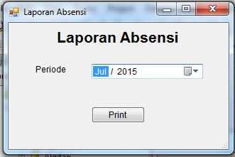 User Interface Laporan Absensi dan print preview laporan absensi Keterangan : Menu laporan absensi adalah menu untuk mencetak laporan