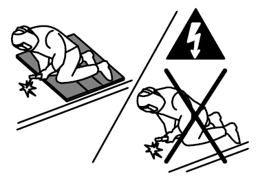 Jangan memegang elektrode dan komponen elektrik yang sedang bekerja dengan tangan kosong.