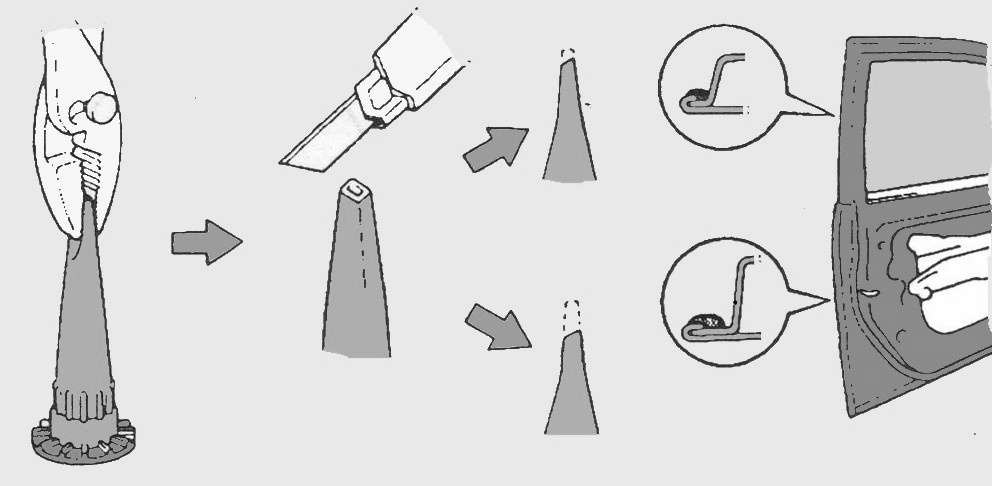b. Menajamkan cartridge nozzle Cartridge nozzle perlu ditajamkan sekali agar menghasilkan bentuk sealer yang spesifik.