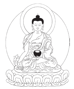 (7x) Samyaksambuddha, Buddha Dharmakirtisagara, yang secara menyeluruh telah merealisasi kenyataan paling mendalam dari semua keberadaan, saya bersujud, menjadikan- Mu sebagai andalan, dan memberikan