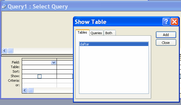 Akan tampil daftar queries sebagai berikut : b. Membuat Queries 1.