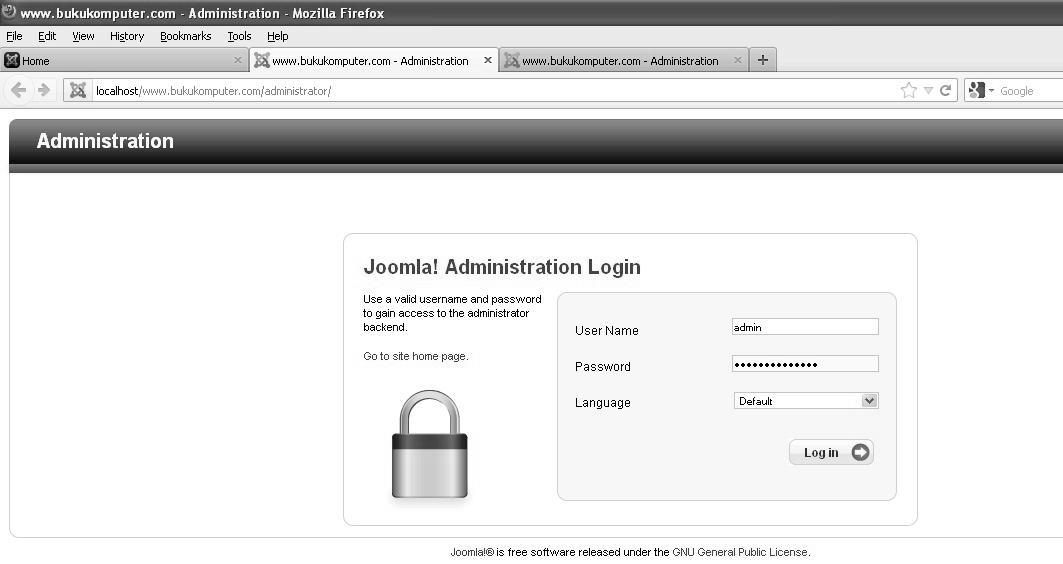 password, lalu klik tombol Login. Gambar 2.42 Joomla Administration Login 3.