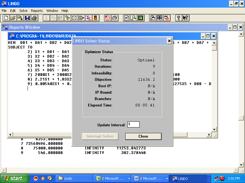 Gambar 5.6. Optimizer Output Dalam Software LINDO 3.