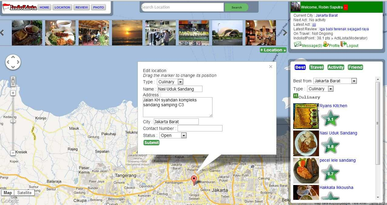 33 7. Edit Location Gambar 35 Tampilan halaman Edit Location Hanya moderator yang dapat mengubah detail lokasi yang telah terdaftar di IndoLista.