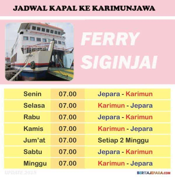 JADWAL KAPAL PENYEBRANGAN JEPARA KARIMUN JAWA PP Karimun Jawa Island PACKAGES Notes : - Meeting point pelabuhan jepara - Siap menerima request untuk transport dari