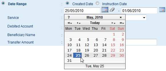 ii. Klik pada tanggal yang dikehendaki Instruction Date Instruction Date adalah tanggal dijalankanya perintah transfer.