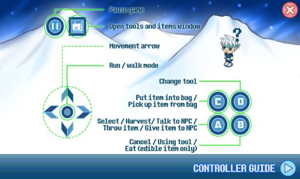 Tampilan Controller Guide Gambar di atas menampilkan Prologue, yaitu pendahuluan yang berisi latar belakang cerita dari game Winter Solstice.
