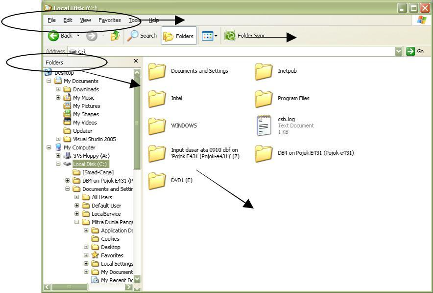 II. WINDOWS EXPLORER Menu Bar Tool Bar View Folder Isi Folder Windows explorer, dapat disebut sebagai file manager. Yaitu aplikasi yang dapat mengatur semua ketersediaan file-file yang ada didalamnya.