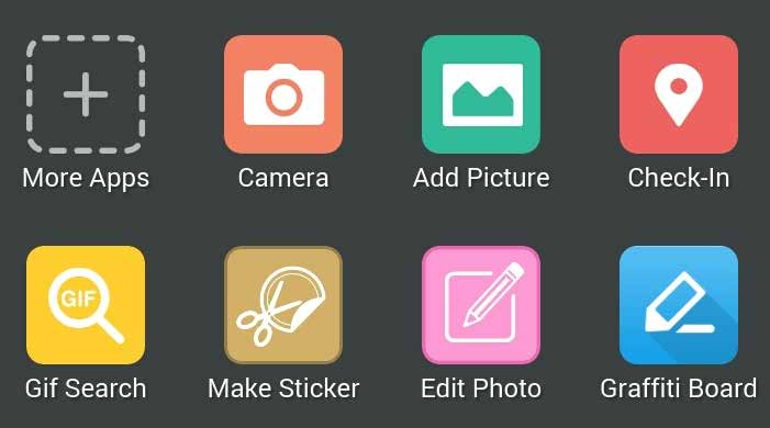 Mengirim stiker virtual Untuk mengirim stiker virtual, sentuh, lalu pilih dari stiker cirtual yang ada. CATATAN: Anda dapat men-download lebih banyak stiker virtual dari Sticker Store.