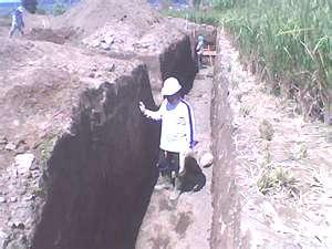 tegak lurus permukaan tanah tempat meletakkan pondasi. c. Dalamnya suatu galian tanah ditentukan oleh kedalaman tanah padat/ tanah keras dengan daya dukung yang cukup kuat, min 0.5 kg/cm 2 d.