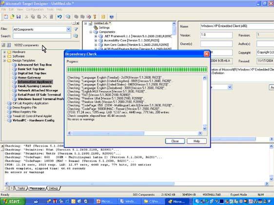 183 Gambar 4.71 Pembuatan Images Windows XP Embedded Memeriksa dependensi Pilih menu Configuration Build Target Image Gambar 4.