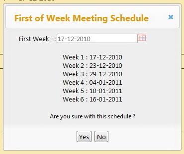 185 Apabila Team Leader mengarahkan kursor ke Menu Meeting Schedule dan meng-klik tombol See Team Meeting Schedule, maka Team Leader langsung diarahkan ke halaman waktu rapat untuk tim yang dipimpin