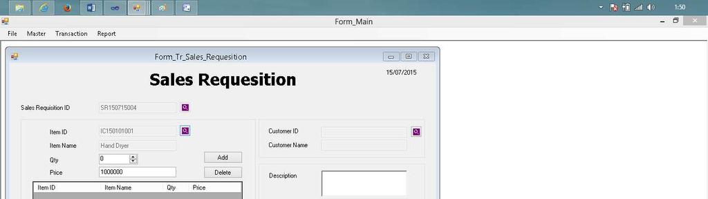 Gambar 4.65 Master Customer Form Pada form ini, terdapat tombol insert yang berfungsi untuk menambah data pelanggan baru.