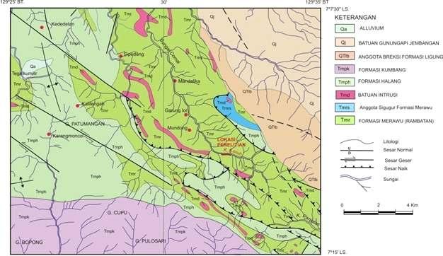 Sedimen Pasang Surut di Kali Keruh Desa Lor Agung, Kabupaten Pekalongan 43 Gambar 2. Peta geologi sekitar daerah penelitian. Separuh bagian timur disederhanakan dari Condon drr.