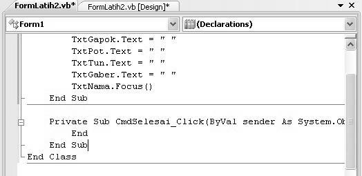 3. Klik tab FormLatih2.vb[Design] untuk menuju ke form designer. 4.