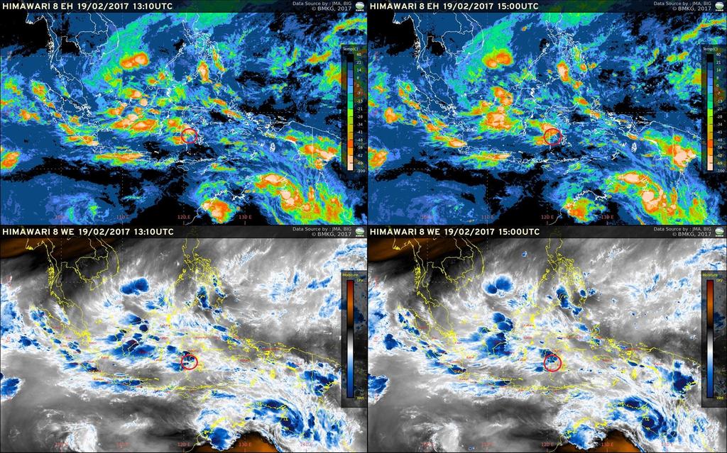 B. Satelit Cuaca Berdasarkan gambar satelit Himawari 8 EH & WE pada tanggal 19 Februari 2017 yang diambil mulai pukul 13.10 & 15.