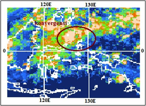 Pengaruh siklon tropis Nangka pada fase ini lebih dominan menambah curah hujan di Sulawesi Utara bagian Utara dan Tengah karena pola angin shearline yang disebabkannya (Gambar 7).