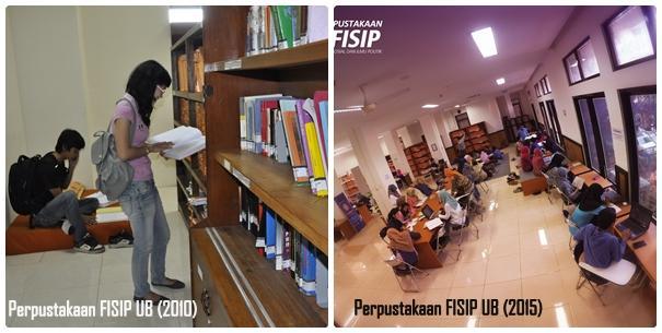 Perkembangan Perpustakaan FISIP UB Saat ini Fakultas Ilmu Sosial dan Ilmu Politik memiliki 30 ruang kelas yang digunakan untuk kegiatan perkuliahan dengan luas 2046 m 2 yang bisa menampung 1800