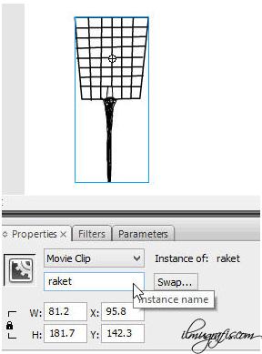 18. Langkah terakhir, pada frame 1 main movie ketikan script berikut: //memperbanyak movieclip nyamuk for(i=0;i<10;i++) duplicatemovieclip(_root.nyamuk,"nyamuk"+i,i); _root["nyamuk"+i].