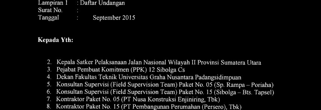 Dekan Fakultas Teknik Universitas Graha Nusantara Padangsidimpuan 5. Konsultan Supervisi (Field Supervision Team) Paket No. 05 (Sp. Rampa - 6.