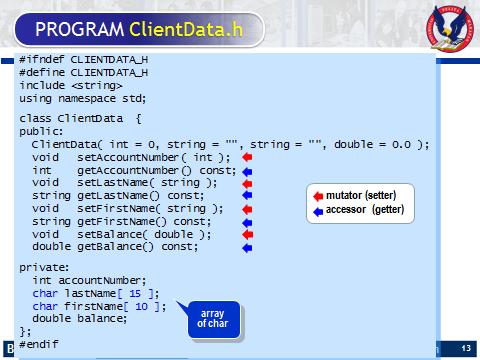 Slide 13b voice Class ClientData mempunyai sebuah constructor dengan empat buah default parameter.