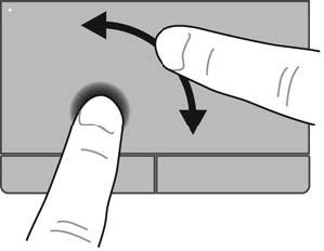 Memutar Memutar berfungsi untuk memutar item seperti foto. Untuk memutar, tumpukan jari telunjuk kiri pada zona Panel Sentuh.