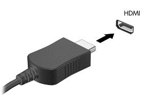 Untuk menyambungkan perangkat video atau audio ke port HDMI: 1. Sambungkan salah satu ujung kabel HDMI ke port HDMI pada komputer. 2.