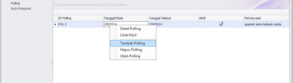 Fitur Polling Untuk membuat polling baru, klik kanan pada tabel