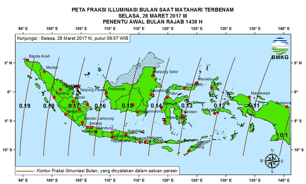 6. Peta Lag Pada Gambar 5 ditampilkan peta Lag untuk pengamat di Indonesia tanggal 28 Maret 2017.