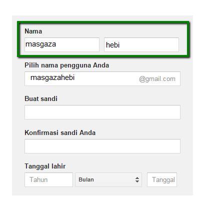 Memasukkan Nama Pilih alamat email dan password.