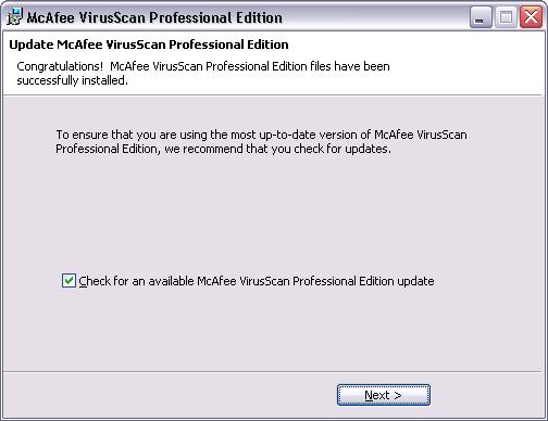 8. Pada bagian Update McAfee VirusScan hilangkan tanda check, lalu klik next saja Gambar 18. Proses Installasi 9.
