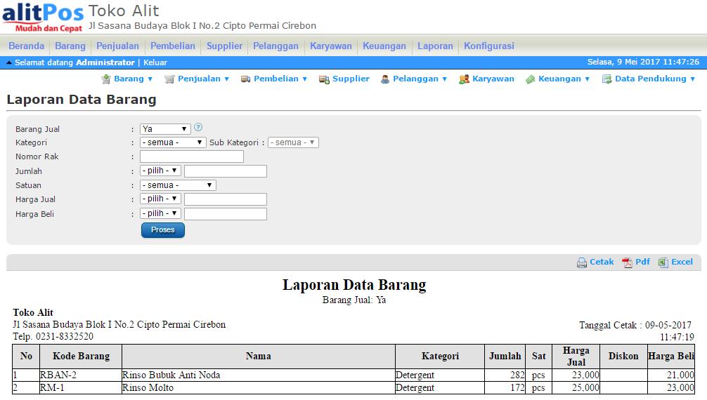 1. Laporan Data Barang - Klik menu Laporan >>> Barang >>> Data Barang. Berikut tabel keterangan untuk halaman Laporan Data Barang.