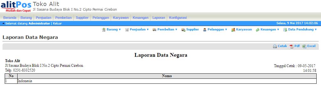 44. Laporan Data Negara - Klik menu Laporan >>> Data Pendukung >>> Data Negara.