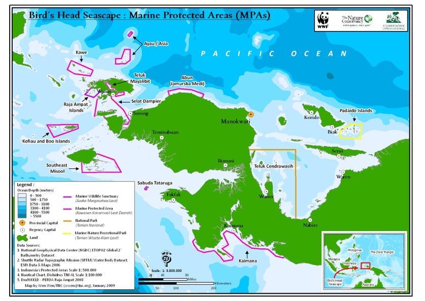 Kawasan Konservasi di Raja Ampat KKP : Suaka Alam Perairan (SAP ) 1. Kepulauan Waigeo Sebelah Barat (125.