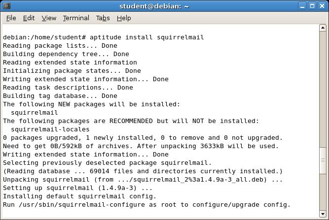 #aptitude install squirrelmail g. Testing 1.