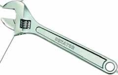 ADJUSTABLE WRENCH 923510 Adjustable Wrench Chrome 150mm (6 ) Size :150mm (6 ) Length :150mm Thickness :10mm Widht :53mm Maximum Jaw Opening :25mm Manufactured from drop forged Chrome Vanadium Steel