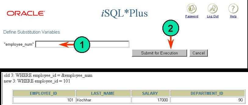 Menyimpan hasil proses kustomisasi 8.2. Variabel Substitusi SQL*PLUS menggunakan variable substitusi untuk menyimpan nilai sementara.
